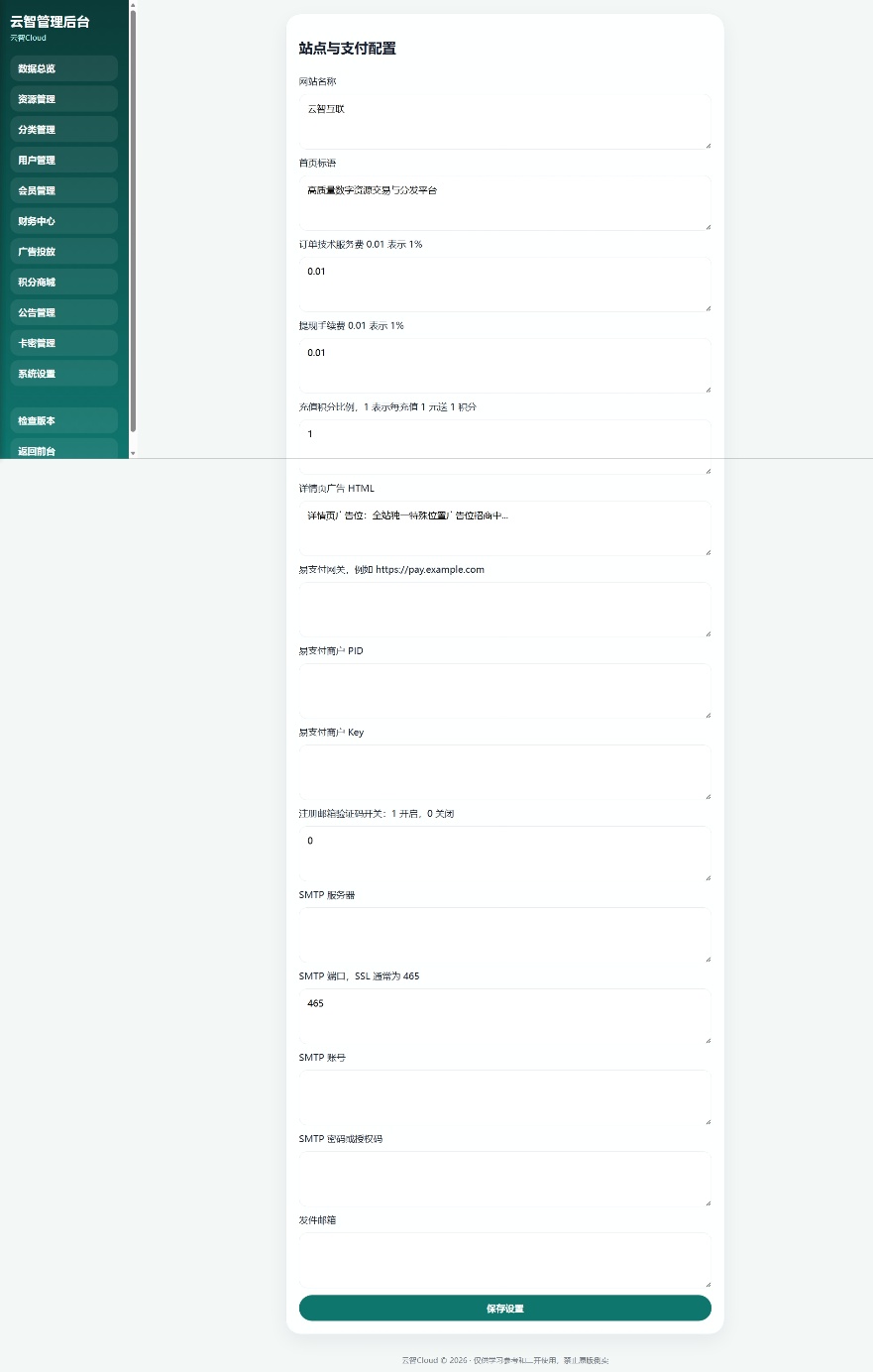 瓜分奖池云智-资源中心V2.0.1 带支付/积分商城/广告.第6张插图