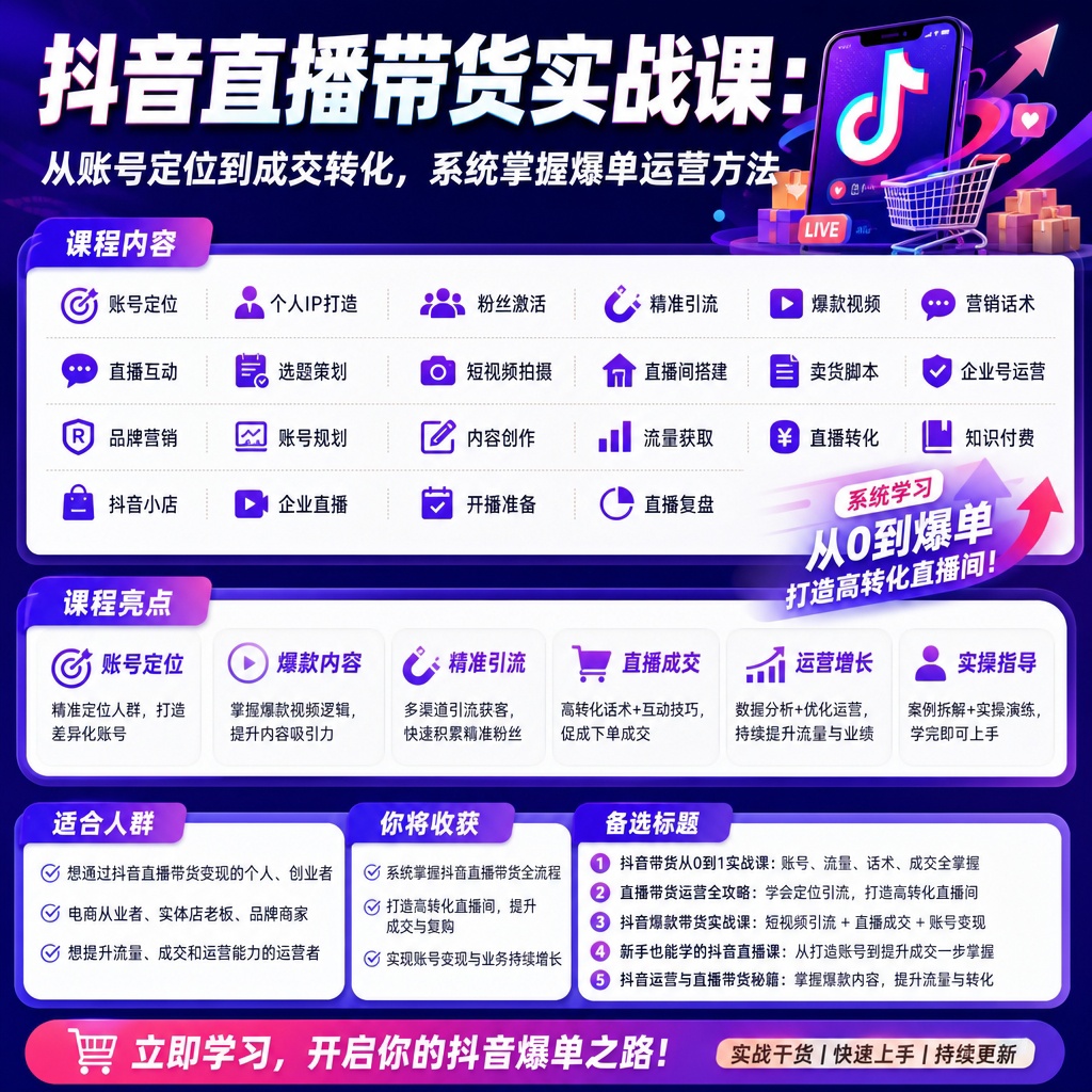 抖音直播带货实战课：从账号定位到成交转化，系统掌握爆单第4张插图