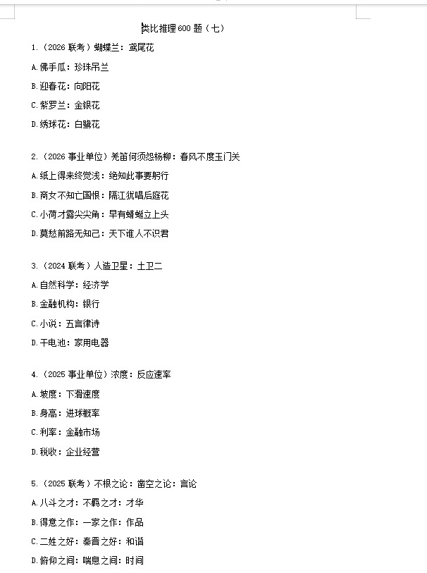 2027年程永乐类比推理600题刷题班第6张插图