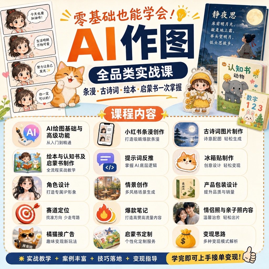 小红书AI作图全品类实战课｜条漫·古诗词·绘本·启蒙书第4张插图