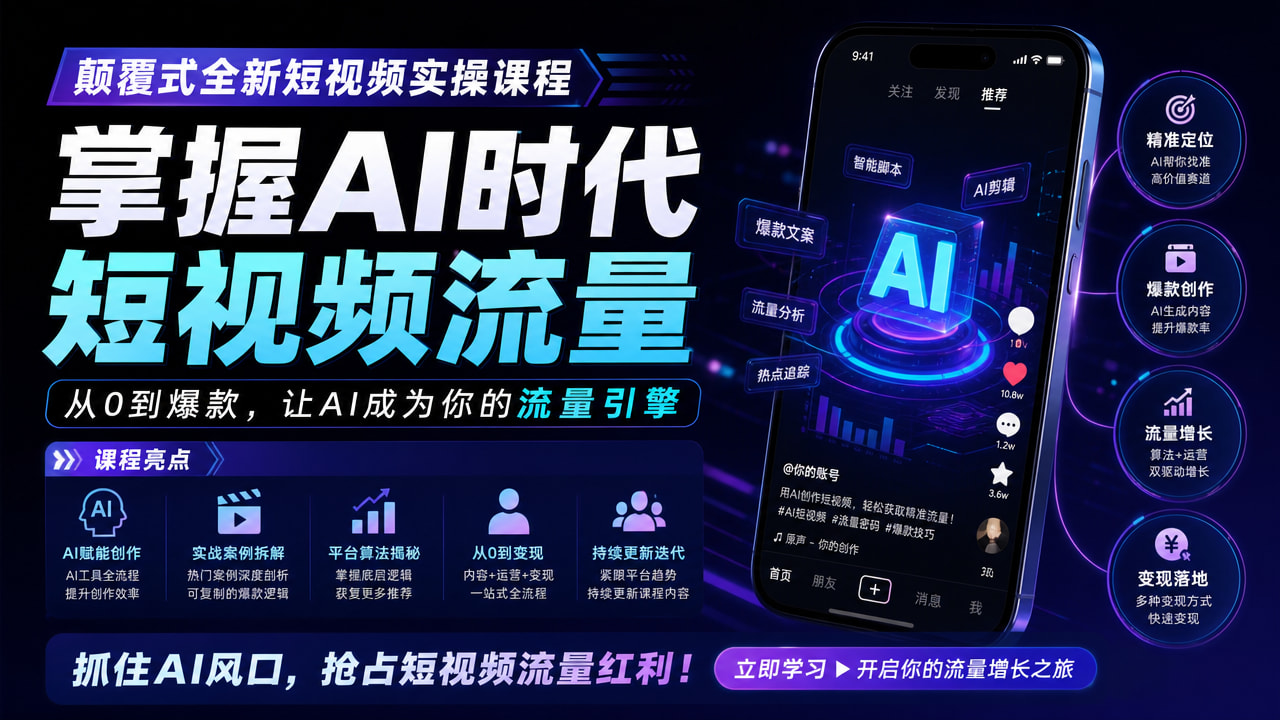 颠覆式全新短视频实操课程，掌握AI时代短视频流量！第6张插图