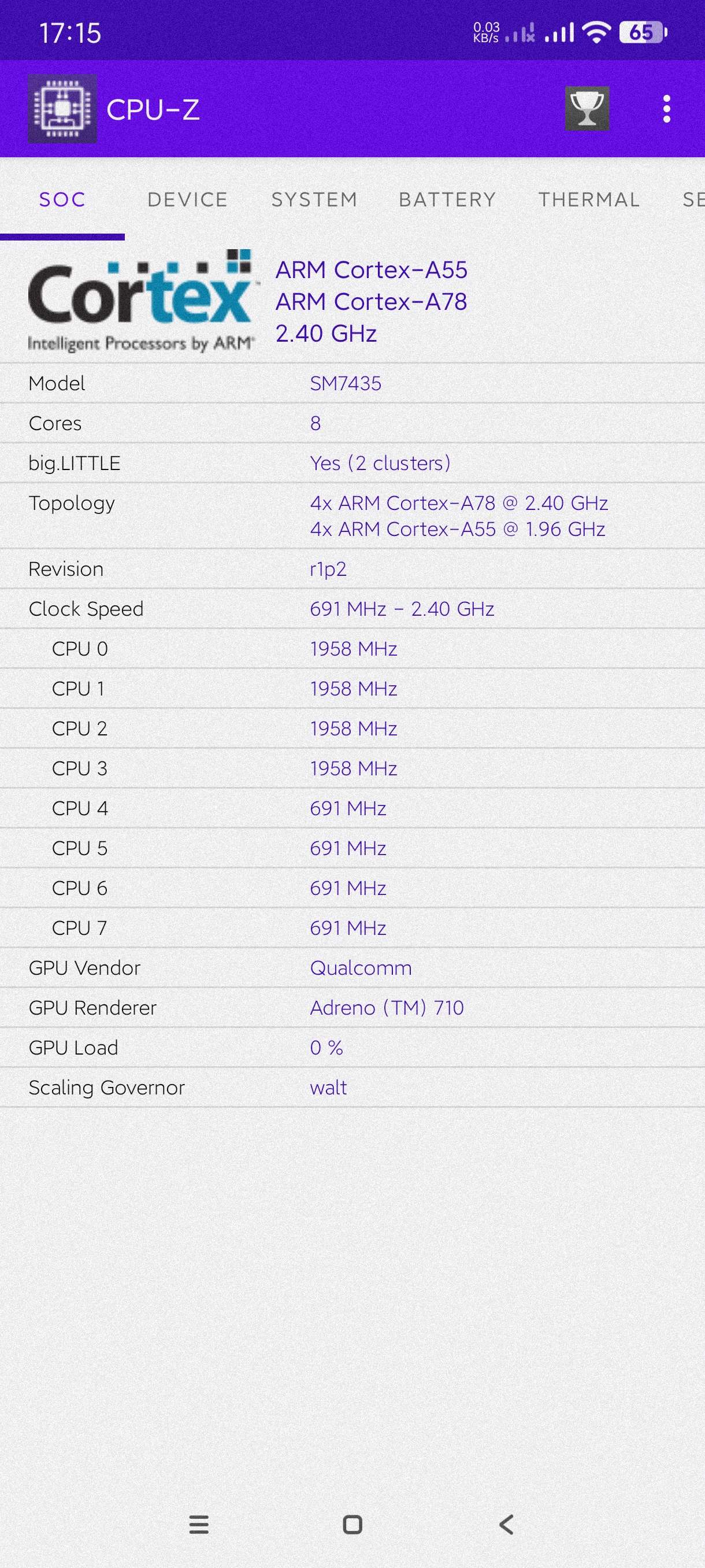 CPU-Z1.49 强大的手机硬件检测工具第3张插图 CPU-Z1.49 强大的手机硬件检测工具第3张插图