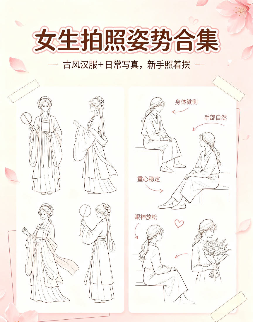 女生拍照姿势合集｜古风+日常糖水片，随手拍出自然高级感第4张插图