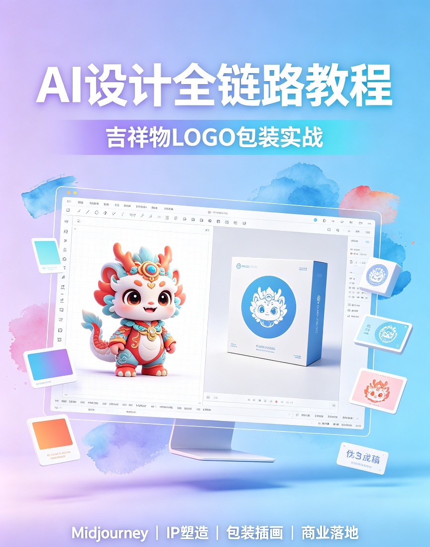AI设计全链路教程，搞定吉祥物LOGO与包装插画设计